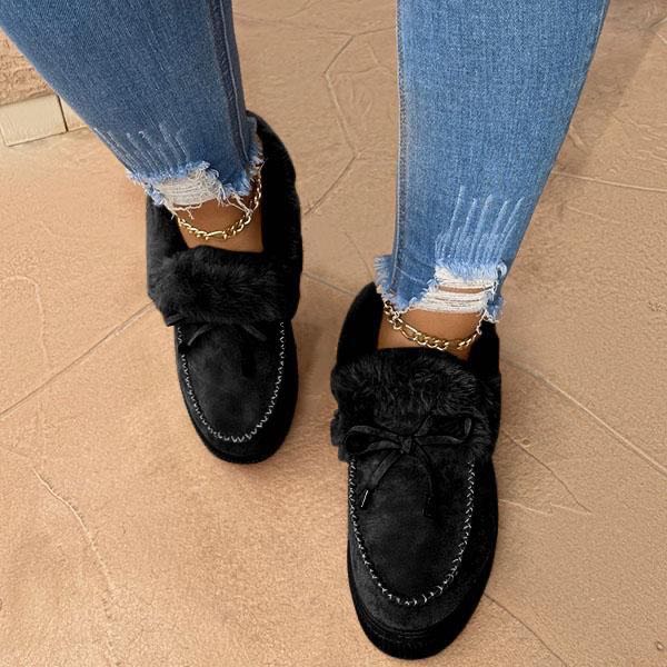 Zapatos de algodón grueso con punta redonda y parte inferior gruesa más terciopelo
