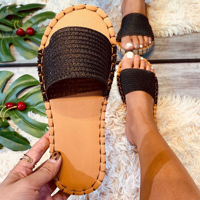 Hanf-Flip-Flops, flache Strandhausschuhe 