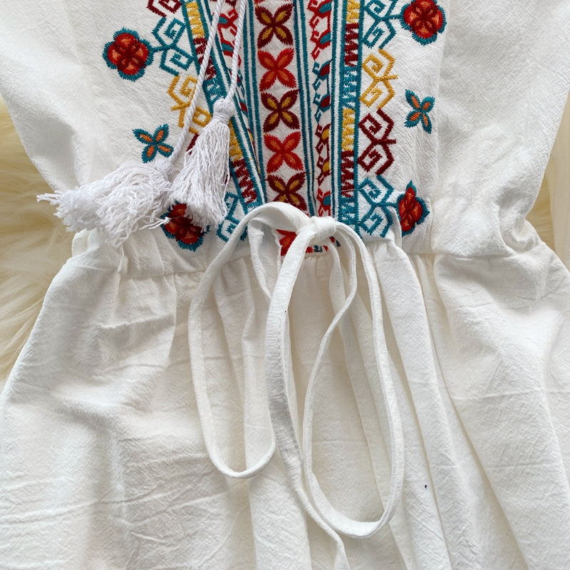 Robe Bressée à Bretelles Florales Vintage à Manches Longues et à Bretelles