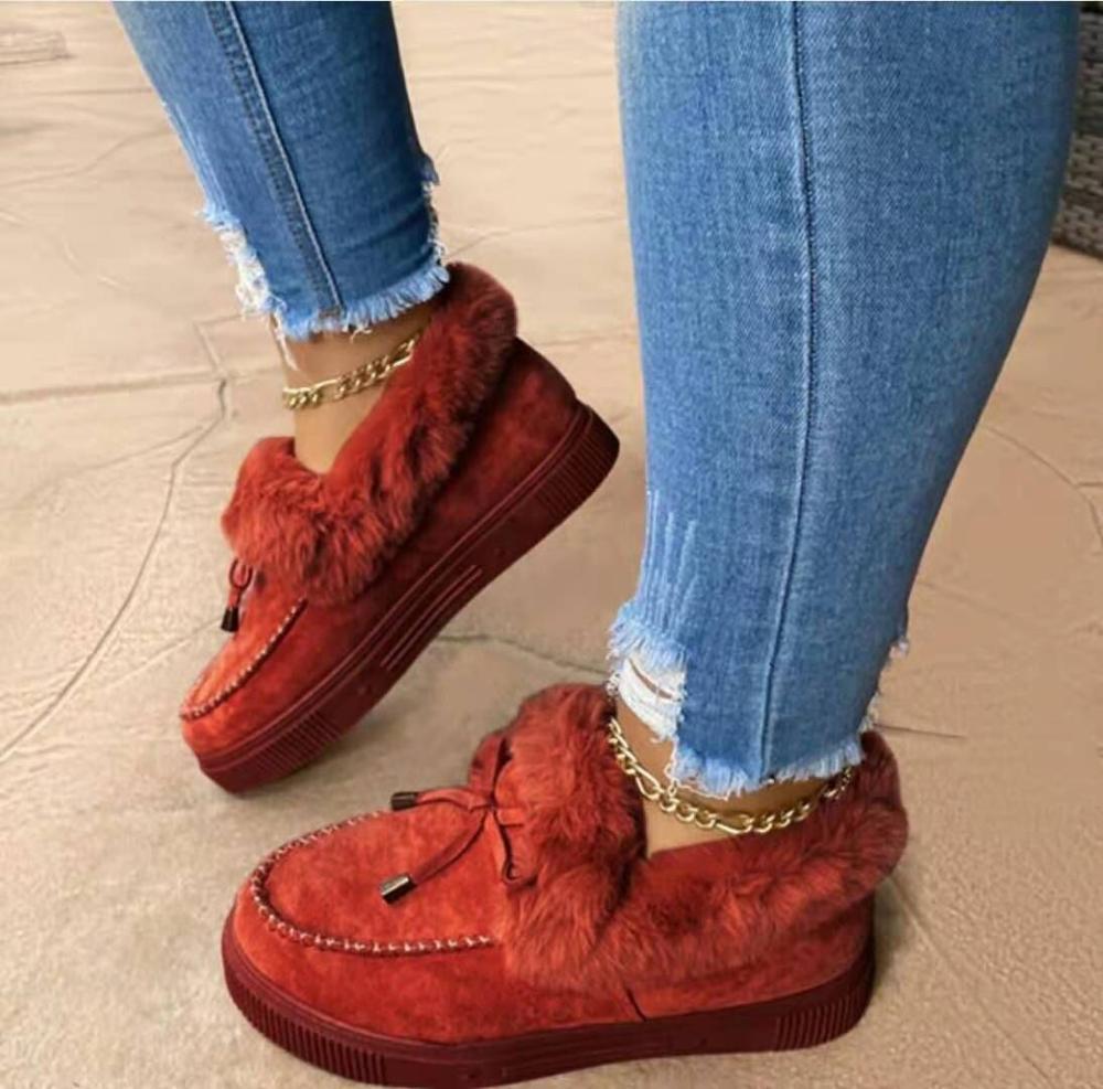Zapatos de algodón grueso con punta redonda y parte inferior gruesa más terciopelo