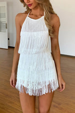 Tassel Backless Tie Halter Sleeveless Rompers