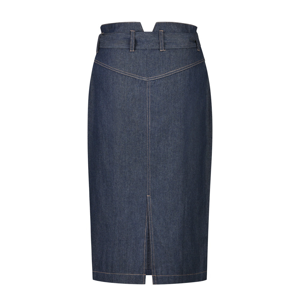 A-Linien-Jeans-Midirock mit hoher Taille zum Binden