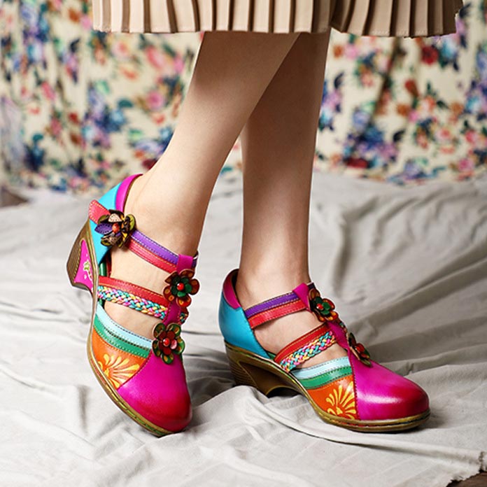 Sandales creuses Mary Jane aux couleurs de collision rétro