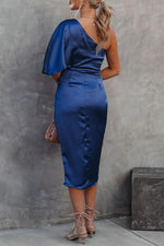 Glam Expectations One Shoulder Satin Drape Dress