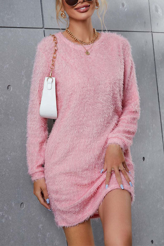 Robe pull rose confortable en peluche