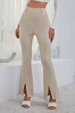 High Waist Front Slit Stretch Flare Pants