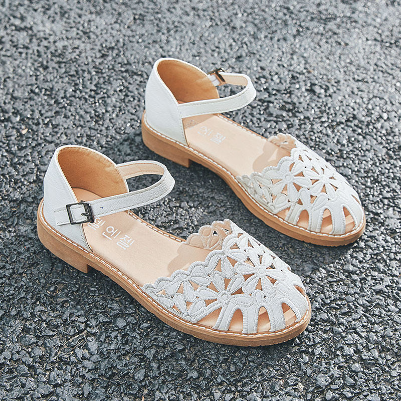 Sandales rétro à boucle de couture à bout rond