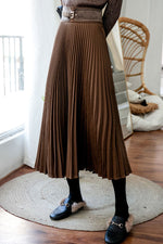 Solid Color Pleated Wool Pleated Skirt