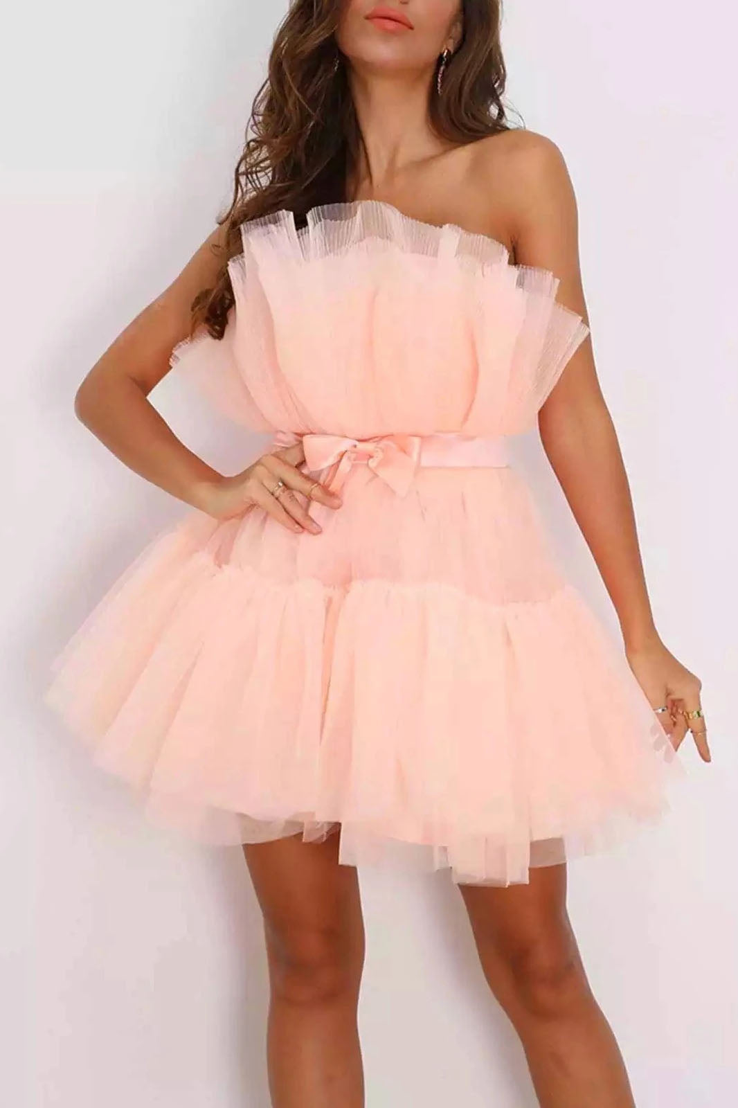 Robe tutu à nœud en maille, haut tubulaire, tempérament