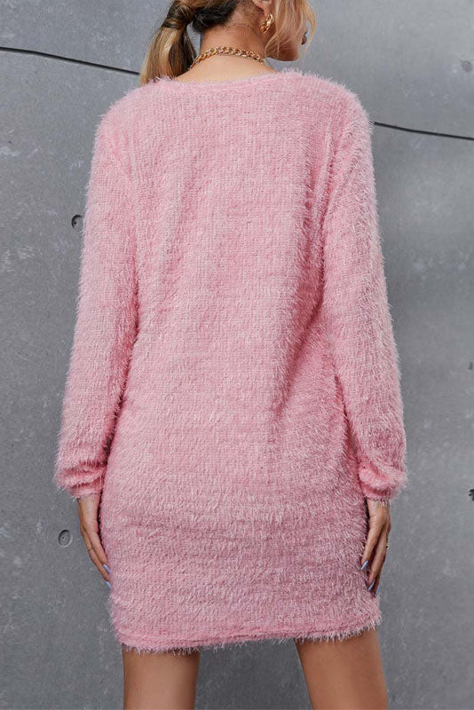 Robe pull rose confortable en peluche