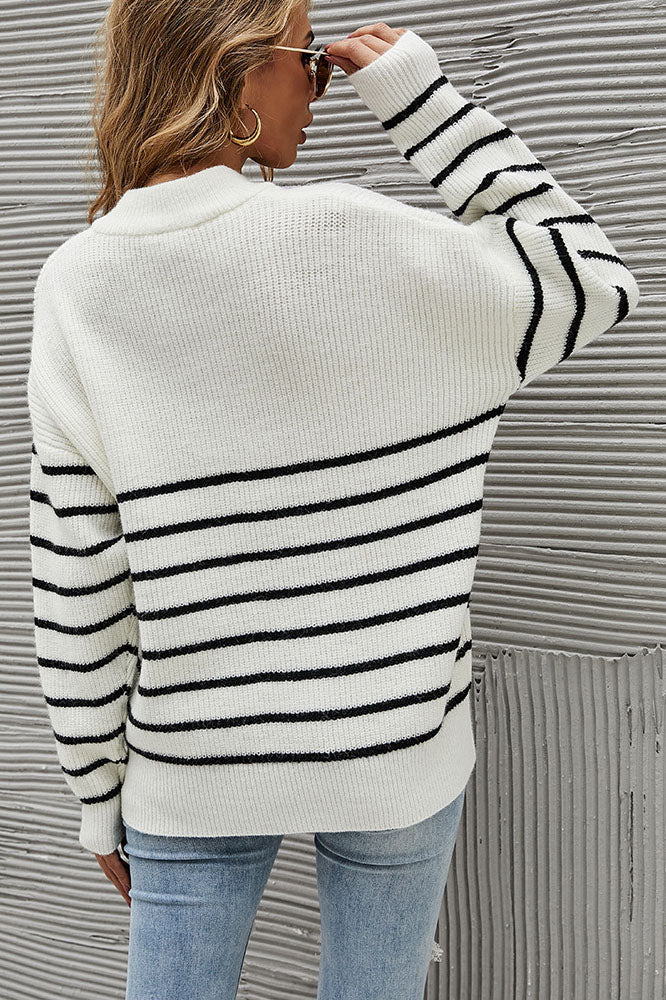 Pull Zippé à Col Montant Rayé Colorblock