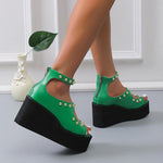 Studded Wedge Back Zip Roman Shoes
