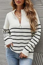 Pull Zippé à Col Montant Rayé Colorblock