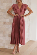 Ruched Sleeveless Low V-Neck Dress