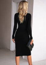 Square Neck Fitted Split Hem Knit Dress