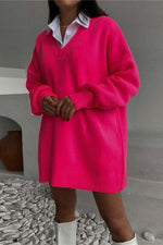 Bright Solid Color Loose Knit Sweater Dress