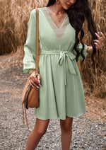 Elegant Spliced V-neck Long Sleeve Dress