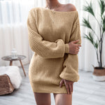 Long-sleeved One-piece collar Loose Knit Sweater Dress
