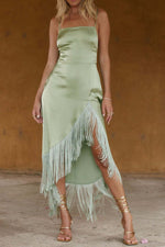 Fringed Asymmetrical Strappy Backless Dress