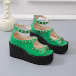 Studded Wedge Back Zip Roman Shoes