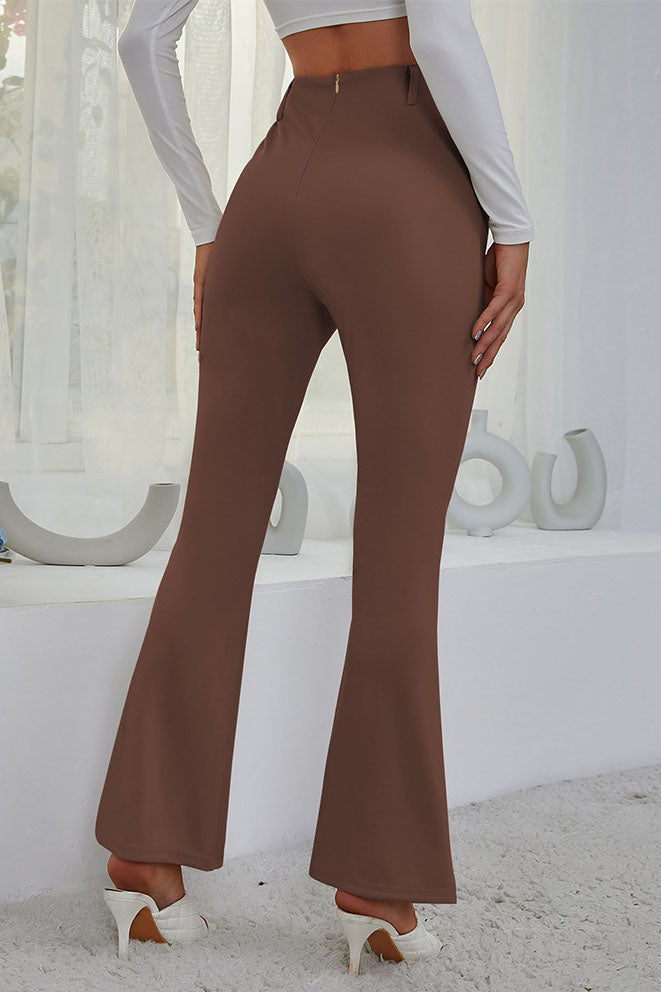 Stretch-Schlaghose mit hohem Bund und Schlitz vorne