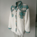 Plüsch-Patchwork-Kontrastjacke mit Karomuster