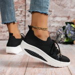 Flyknit Breathable Upper Chain Wedge Lace-up Sneakers