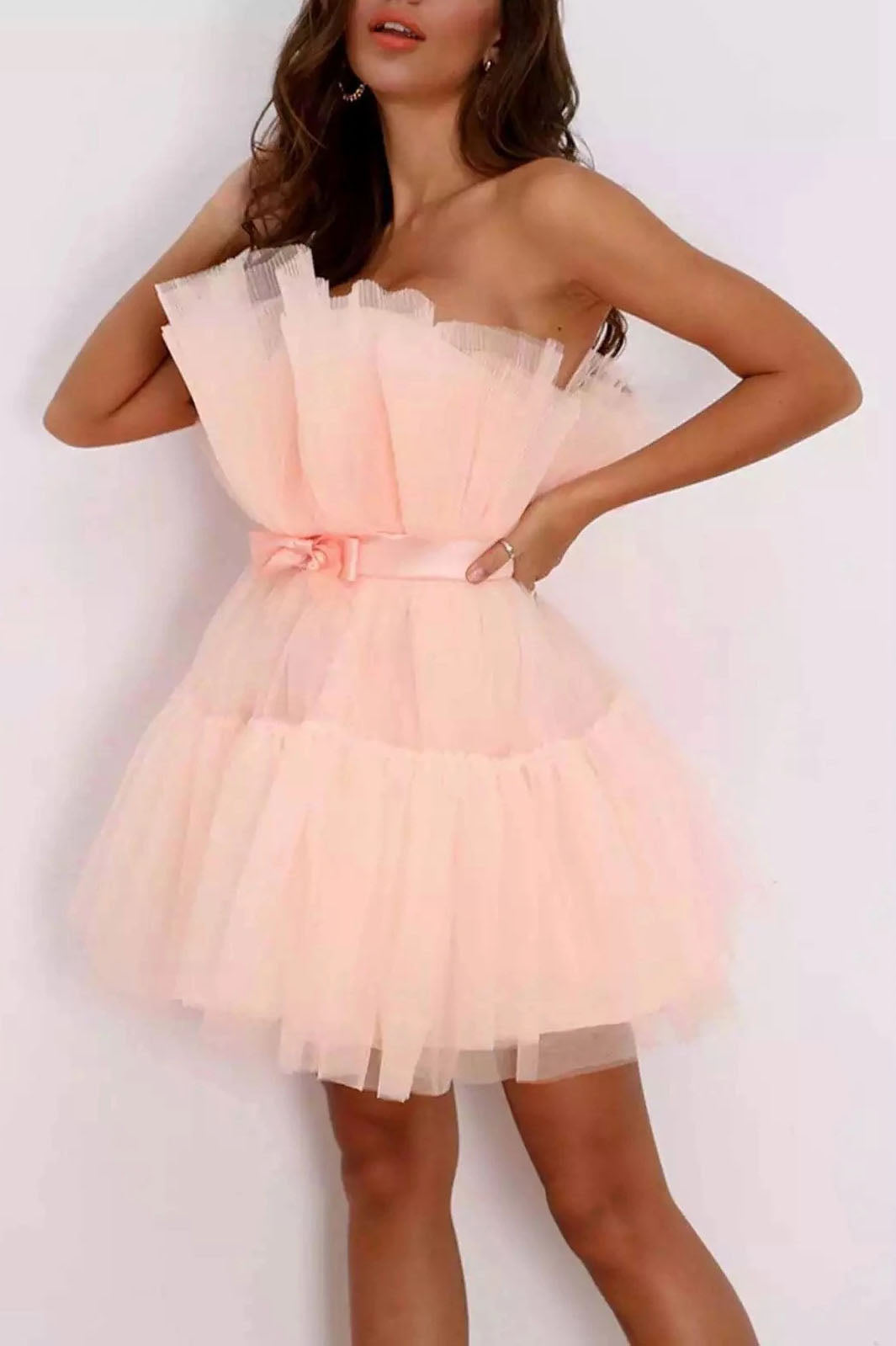 Robe tutu à nœud en maille, haut tubulaire, tempérament