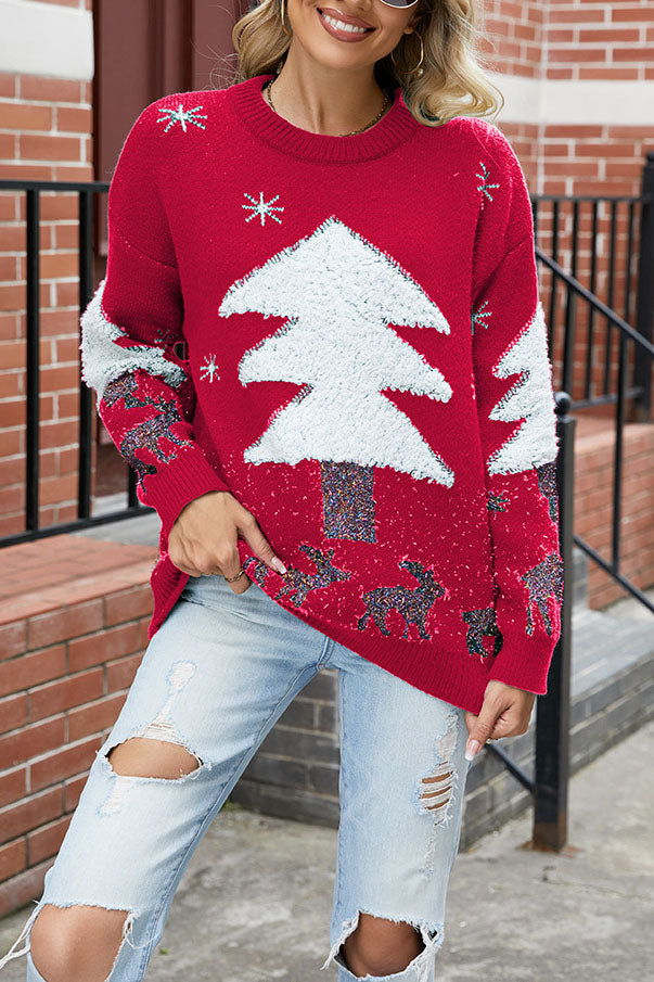 Pull en tricot en forme d'arbre de Noël en peluche