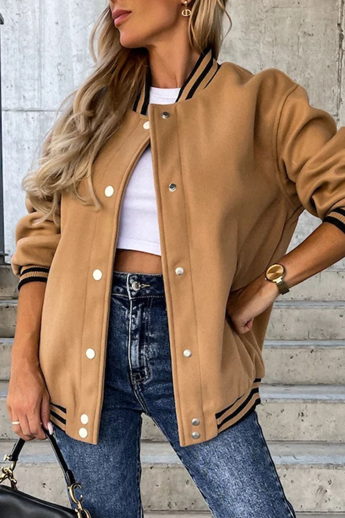 Veste de baseball en laine contrastée avec poche classique