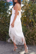 Fringed Asymmetrical Strappy Backless Dress