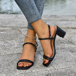 Vintage-Sandalen mit quadratischer Zehenschnalle und Blockabsatz