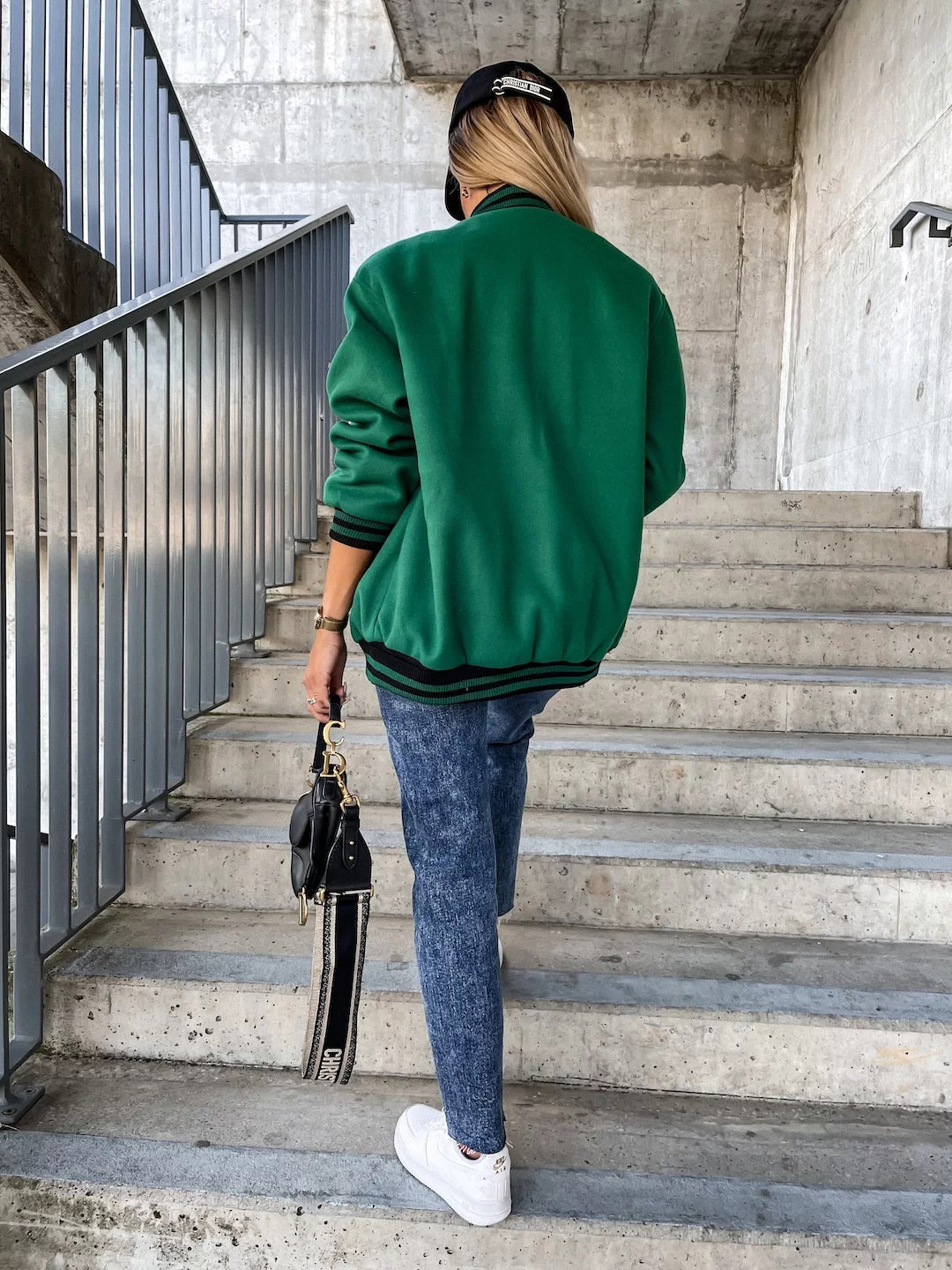 Veste de baseball en laine contrastée avec poche classique