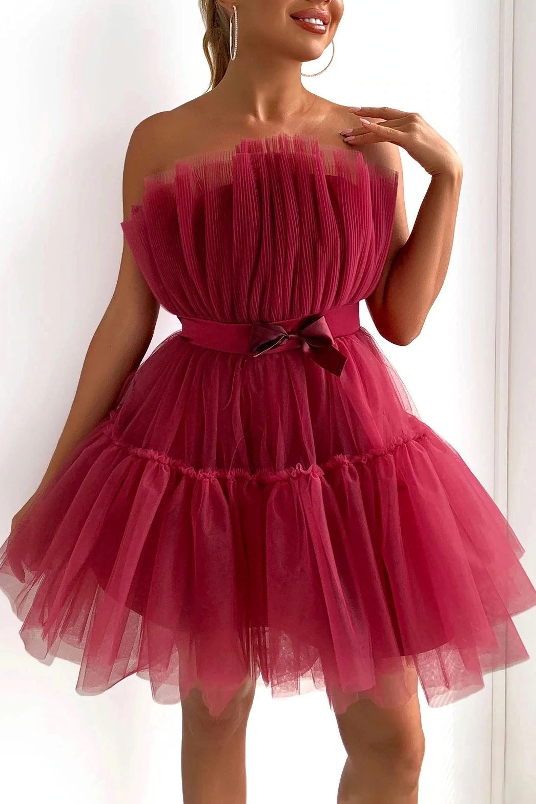 Robe tutu à nœud en maille, haut tubulaire, tempérament