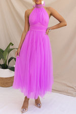 Open Back Crochet High Neck Maxi Dress