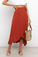 One Piece Tie Irregular Hip Pack Solid Color Skirt