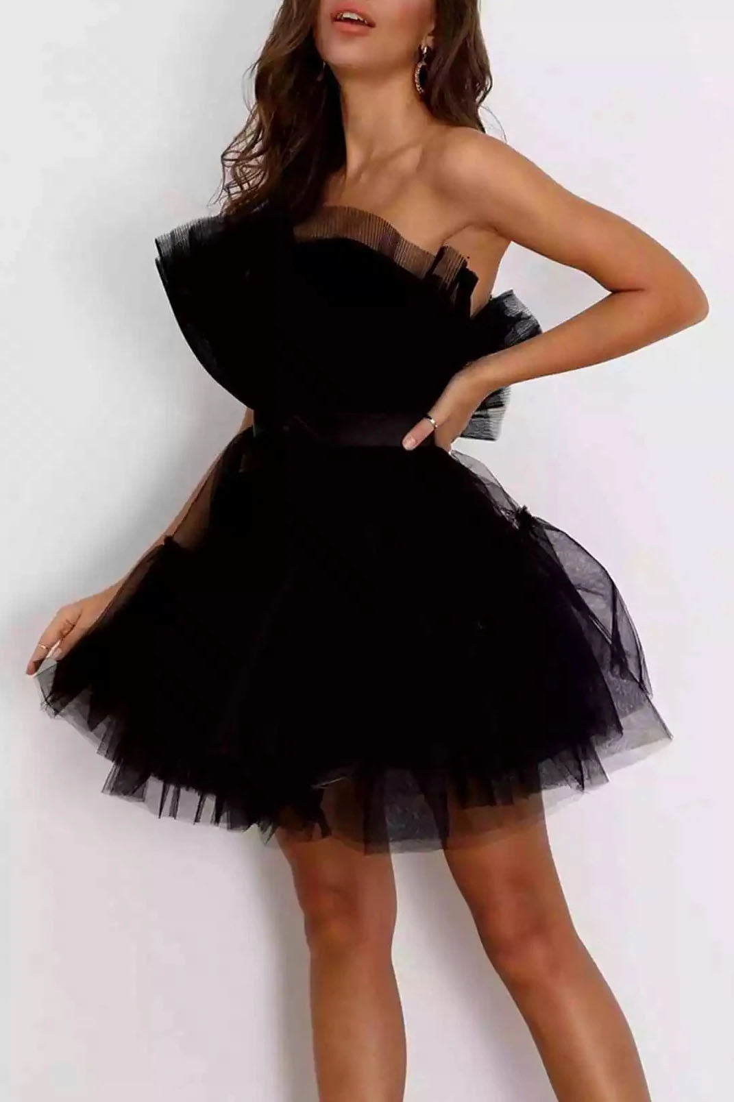 Robe tutu à nœud en maille, haut tubulaire, tempérament