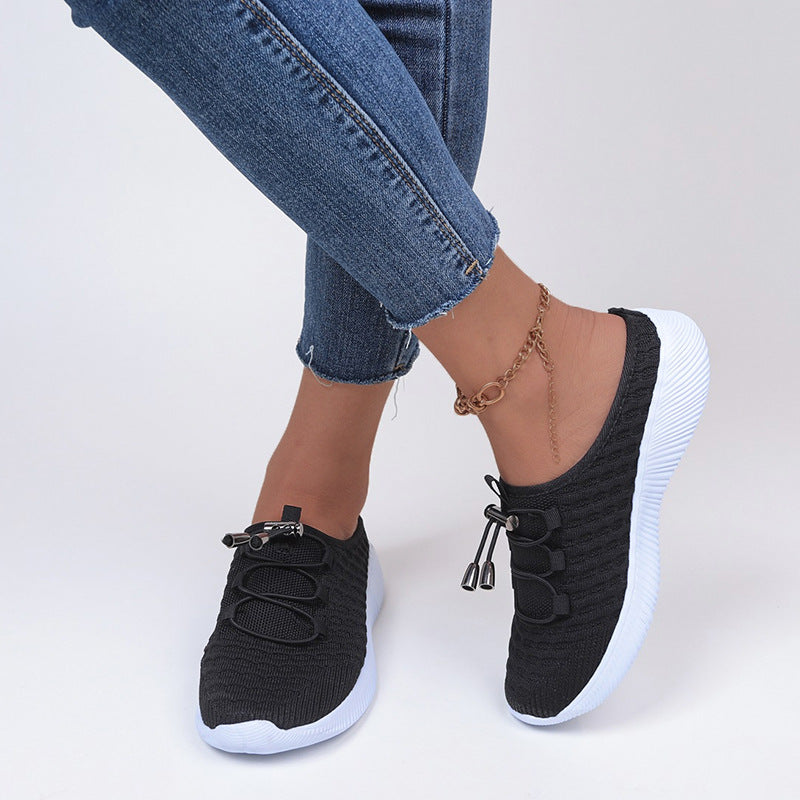 Flyknit-Slipper mit niedrigem Absatz und Schnürung