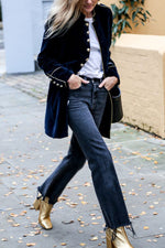 Thermo-Samt-Patchwork-Jacke mit mehreren Knöpfen