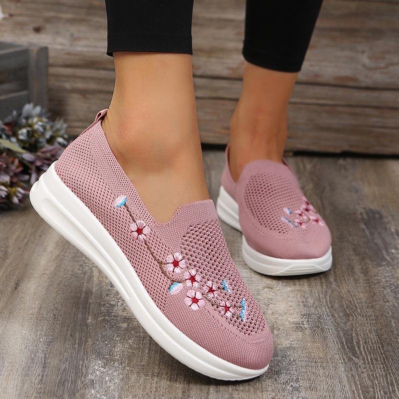 Embroidered Slip-on Flyknit Breathable Loafers