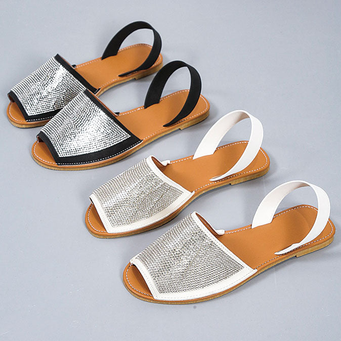 Sandales plates à paillettes et bout ouvert
