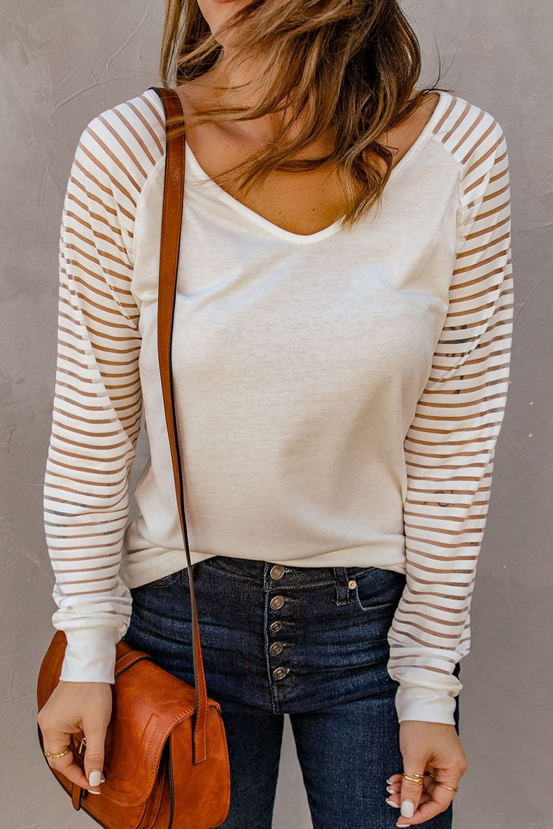 Stripes Hollow out V-neck Pullover