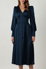 Elegant Lantern Sleeves Satin Dress