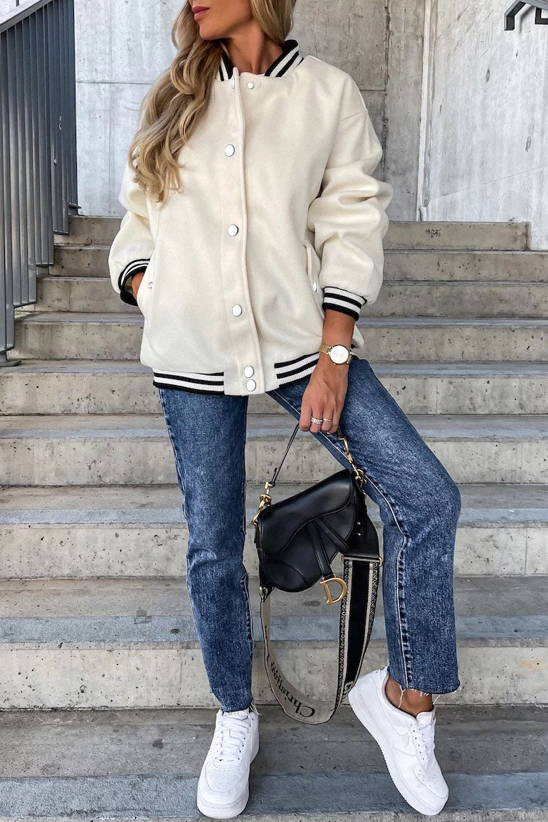 Veste de baseball en laine contrastée avec poche classique