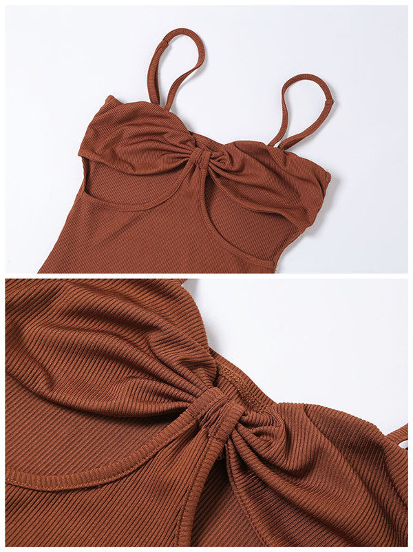 Robe corset longue dos nu découpée à bretelles spaghetti