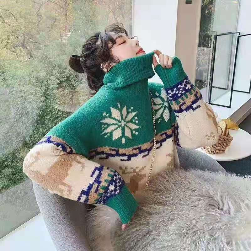 Turtleneck Christmas Graphic Knit Sweater