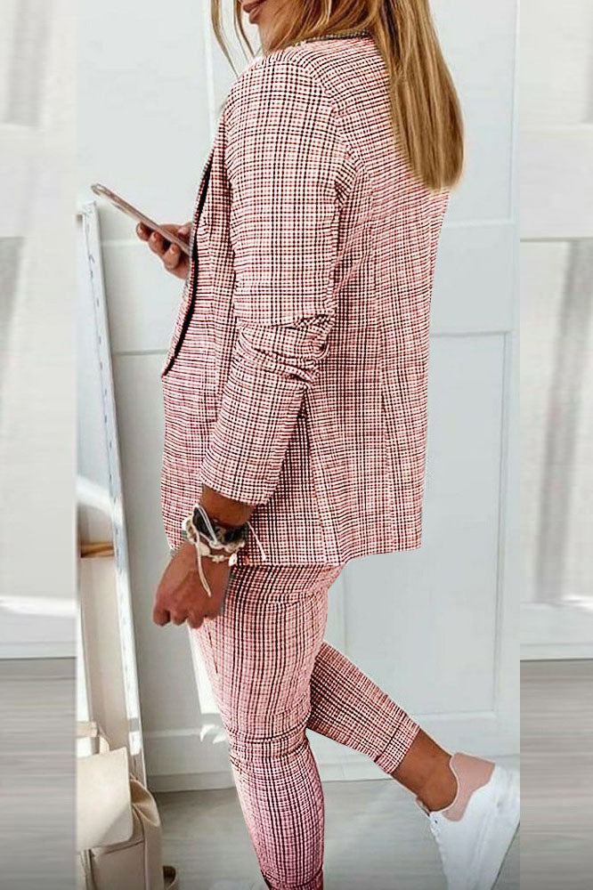 Ensemble manteau blazer à carreaux et pantalon à cordon de serrage