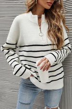 Pull Zippé à Col Montant Rayé Colorblock