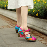 Retro Collision Colors Mary Jane Hollow Sandals