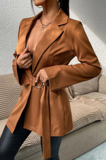 Brauner mittellanger Slim-Fit-Cardigan-Anzug